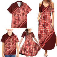 Hawaii Breadfruit Palaka Family Matching Summer Maxi Dress and Hawaiian Shirt Ulaula Maile Lei - Polynesian Pride
