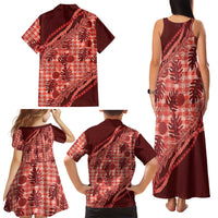 Hawaii Breadfruit Palaka Family Matching Tank Maxi Dress and Hawaiian Shirt Ulaula Maile Lei - Polynesian Pride