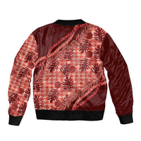 Hawaii Breadfruit Palaka Sleeve Zip Bomber Jacket Ulaula Maile Lei - Polynesian Pride