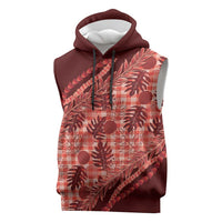 Hawaii Breadfruit Palaka Sleeveless Hoodie Ulaula Maile Lei LT9 Red - Polynesian Pride