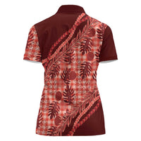 Hawaii Breadfruit Palaka Women Polo Shirt Ulaula Maile Lei - Polynesian Pride