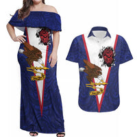 American Samoa Heart Tribal Personalized Couples Matching Off Shoulder Maxi Dress and Hawaiian Shirt Polynesian Patterns