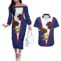 American Samoa Heart Tribal Personalized Couples Matching Off The Shoulder Long Sleeve Dress and Hawaiian Shirt Polynesian Patterns LT9 Blue - Polynesian Pride