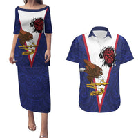 American Samoa Heart Tribal Personalized Couples Matching Puletasi and Hawaiian Shirt Polynesian Patterns LT9 Blue - Polynesian Pride
