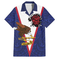American Samoa Heart Tribal Personalized Family Matching Off Shoulder Short Dress and Hawaiian Shirt Polynesian Patterns LT9 Dad's Shirt - Short Sleeve Blue - Polynesian Pride