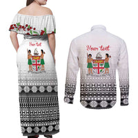 Fiji Heart Tribal Personalised Couples Matching Off Shoulder Maxi Dress and Long Sleeve Button Shirt Polynesian Patterns