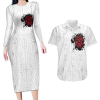 New Zealand Maori Heart Tribal Personalised Couples Matching Long Sleeve Bodycon Dress and Hawaiian Shirt Polynesian Patterns