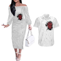 New Zealand Maori Heart Tribal Personalised Couples Matching Off The Shoulder Long Sleeve Dress and Hawaiian Shirt Polynesian Patterns