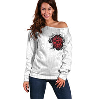 New Zealand Maori Heart Tribal Personalised Off Shoulder Sweater Polynesian Patterns LT9 Women White - Polynesian Pride