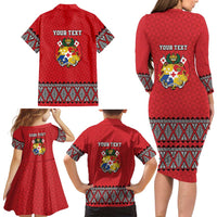 Tonga Heart Tribal Personalised Family Matching Long Sleeve Bodycon Dress and Hawaiian Shirt Polynesian Patterns