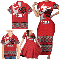 Tonga Heart Tribal Personalised Family Matching Short Sleeve Bodycon Dress and Hawaiian Shirt Polynesian Patterns