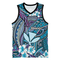 Personalised Hawaii Tribal Humpback Whale Basketball Jersey Polu Hibiscus Seamless Pattern LT9 Unisex Blue - Polynesian Pride