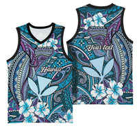 Personalised Hawaii Tribal Humpback Whale Basketball Jersey Polu Hibiscus Seamless Pattern LT9 - Polynesian Pride