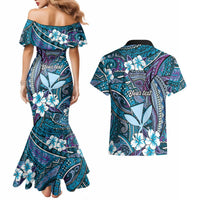 Personalised Hawaii Tribal Humpback Whale Couples Matching Mermaid Dress and Hawaiian Shirt Polu Hibiscus Seamless Pattern