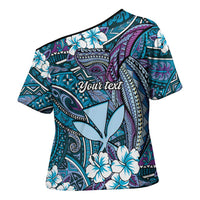 Personalised Hawaii Tribal Humpback Whale Cross Shoulder Shirt Polu Hibiscus Seamless Pattern LT9 - Polynesian Pride