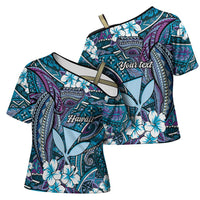 Personalised Hawaii Tribal Humpback Whale Cross Shoulder Shirt Polu Hibiscus Seamless Pattern LT9 - Polynesian Pride