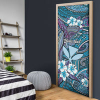 Personalised Hawaii Tribal Humpback Whale Door Cover Polu Hibiscus Seamless Pattern
