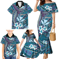Personalised Hawaii Tribal Humpback Whale Family Matching Mermaid Dress and Hawaiian Shirt Polu Hibiscus Seamless Pattern