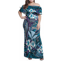 Personalised Hawaii Tribal Humpback Whale Family Matching Off Shoulder Maxi Dress and Hawaiian Shirt Polu Hibiscus Seamless Pattern