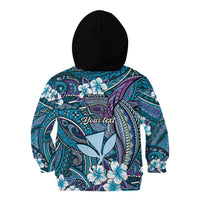 Personalised Hawaii Tribal Humpback Whale Kid Hoodie Polu Hibiscus Seamless Pattern LT9 - Polynesian Pride