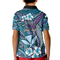 Personalised Hawaii Tribal Humpback Whale Kid Polo Shirt Polu Hibiscus Seamless Pattern LT9 - Polynesian Pride