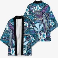 Personalised Hawaii Tribal Humpback Whale Kimono Polu Hibiscus Seamless Pattern