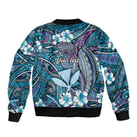 Personalised Hawaii Tribal Humpback Whale Sleeve Zip Bomber Jacket Polu Hibiscus Seamless Pattern