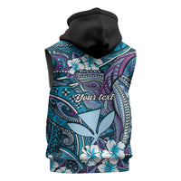 Personalised Hawaii Tribal Humpback Whale Sleeveless Hoodie Polu Hibiscus Seamless Pattern