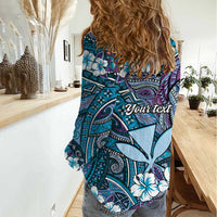 Personalised Hawaii Tribal Humpback Whale Women Casual Shirt Polu Hibiscus Seamless Pattern