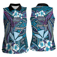 Personalised Hawaii Tribal Humpback Whale Women Sleeveless Polo Shirt Polu Hibiscus Seamless Pattern LT9 - Polynesian Pride