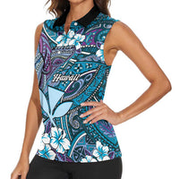 Personalised Hawaii Tribal Humpback Whale Women Sleeveless Polo Shirt Polu Hibiscus Seamless Pattern LT9 - Polynesian Pride