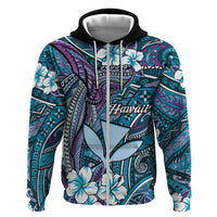 Personalised Hawaii Tribal Humpback Whale Zip Hoodie Polu Hibiscus Seamless Pattern