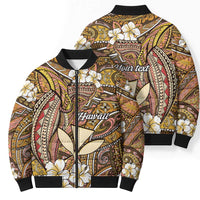 Personalised Hawaii Tribal Humpback Whale Bomber Puffer Jacket Melemele Hibiscus Seamless Pattern