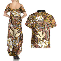 Personalised Hawaii Tribal Humpback Whale Couples Matching Summer Maxi Dress and Hawaiian Shirt Melemele Hibiscus Seamless Pattern