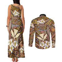Personalised Hawaii Tribal Humpback Whale Couples Matching Tank Maxi Dress and Long Sleeve Button Shirt Melemele Hibiscus Seamless Pattern