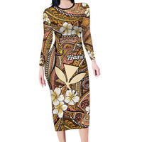 Personalised Hawaii Tribal Humpback Whale Family Matching Long Sleeve Bodycon Dress and Hawaiian Shirt Melemele Hibiscus Seamless Pattern