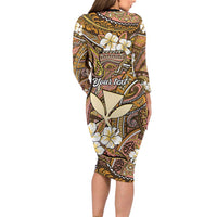 Personalised Hawaii Tribal Humpback Whale Family Matching Long Sleeve Bodycon Dress and Hawaiian Shirt Melemele Hibiscus Seamless Pattern
