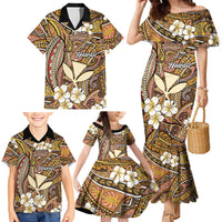 Personalised Hawaii Tribal Humpback Whale Family Matching Mermaid Dress and Hawaiian Shirt Melemele Hibiscus Seamless Pattern