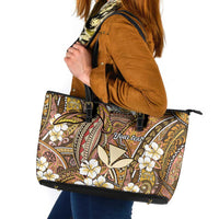 Personalised Hawaii Tribal Humpback Whale Leather Tote Bag Melemele Hibiscus Seamless Pattern LT9 Gold - Polynesian Pride