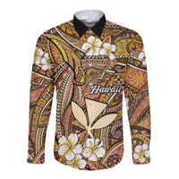 Personalised Hawaii Tribal Humpback Whale Long Sleeve Button Shirt Melemele Hibiscus Seamless Pattern LT9 Unisex Gold - Polynesian Pride