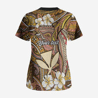 Personalised Hawaii Tribal Humpback Whale Scrub Top Melemele Hibiscus Seamless Pattern