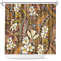 Personalised Hawaii Tribal Humpback Whale Shower Curtain Melemele Hibiscus Seamless Pattern