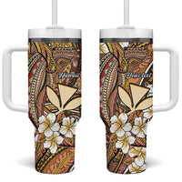 Personalised Hawaii Tribal Humpback Whale Tumbler With Handle Melemele Hibiscus Seamless Pattern LT9 One Size: 40 oz Gold - Polynesian Pride