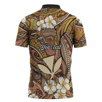 Personalised Hawaii Tribal Humpback Whale Zipper Polo Shirt Melemele Hibiscus Seamless Pattern