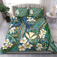 Personalised Hawaii Tribal Humpback Whale Bedding Set Omaomao Hibiscus Seamless Pattern