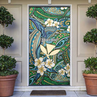 Personalised Hawaii Tribal Humpback Whale Door Cover Omaomao Hibiscus Seamless Pattern LT9 Green - Polynesian Pride