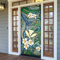 Personalised Hawaii Tribal Humpback Whale Door Cover Omaomao Hibiscus Seamless Pattern LT9 - Polynesian Pride