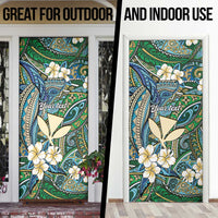 Personalised Hawaii Tribal Humpback Whale Door Cover Omaomao Hibiscus Seamless Pattern LT9 - Polynesian Pride