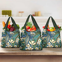 Personalised Hawaii Tribal Humpback Whale Grocery Bag Omaomao Hibiscus Seamless Pattern