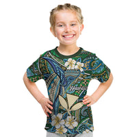 Personalised Hawaii Tribal Humpback Whale Kid T Shirt Omaomao Hibiscus Seamless Pattern